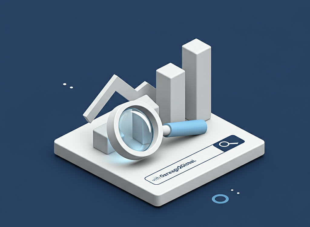 Graph showing upward growth with a magnifying glass over a search bar, representing boosting organic traffic.