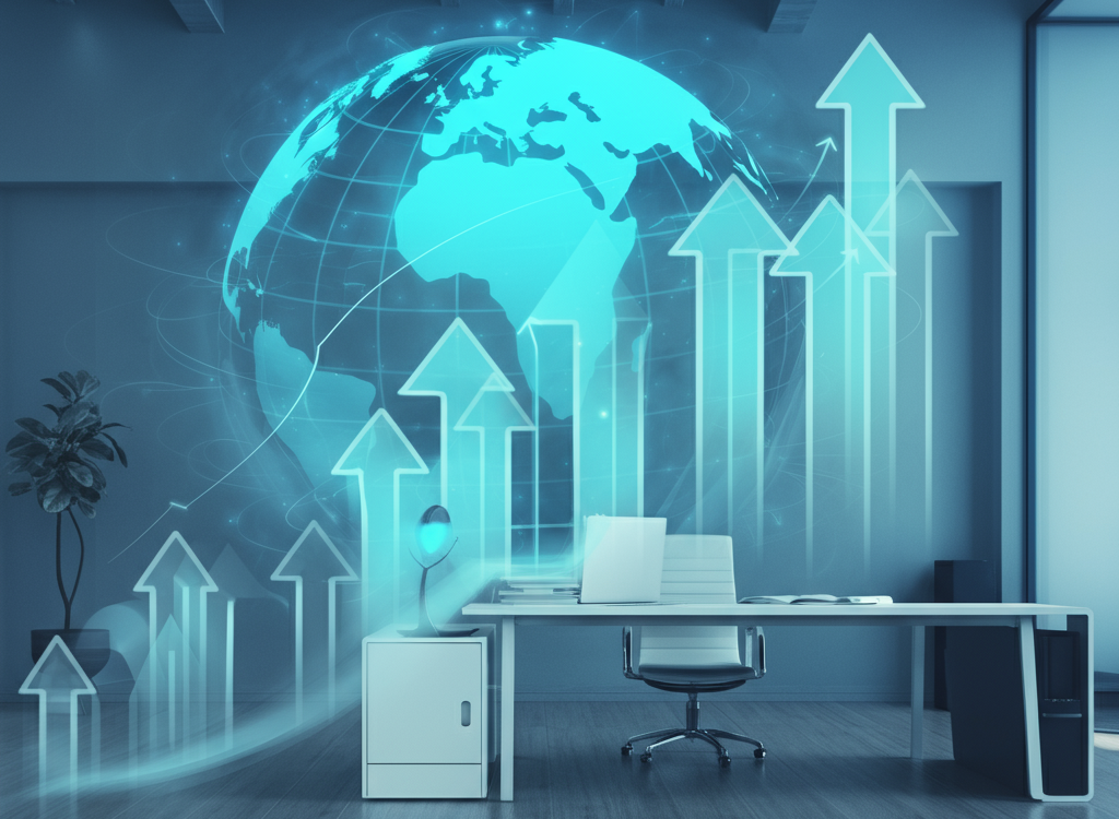 rofessional illustration of business growth strategies scaling globally
