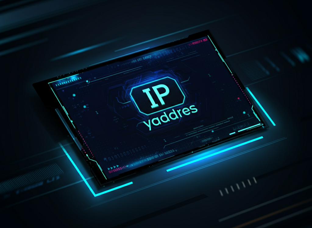 A futuristic visualization of the IP address 185.63.253.2pp on a digital screen with glowing data streams and network nodes.
