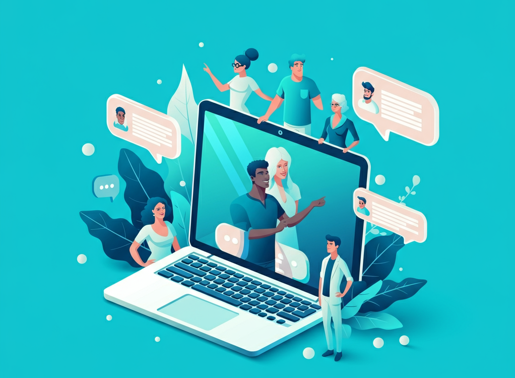 A modern illustration of people interacting online, symbolizing the Simpcitt community.