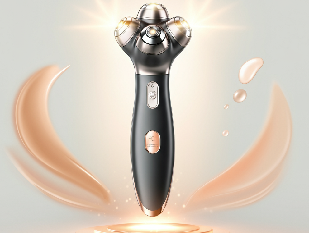Advanced skincare device emitting a soft glow, symbolizing innovation and beauty.