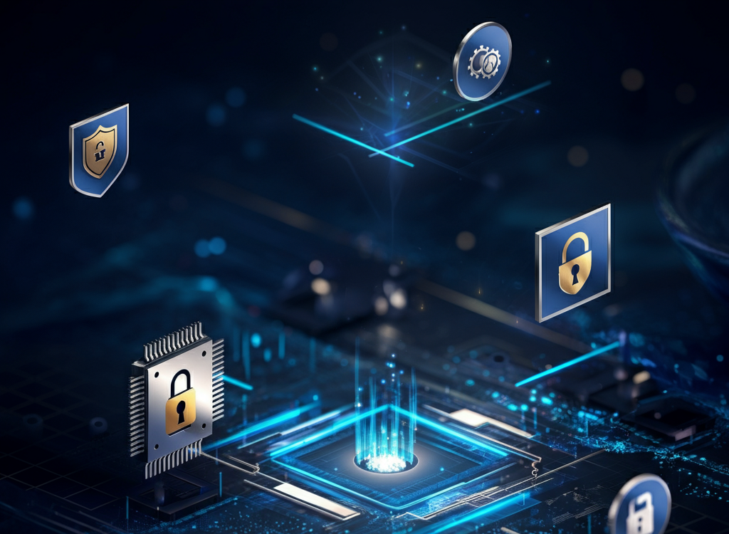 A futuristic digital landscape showcasing 2025 technology trends, including AI, cybersecurity, IoT, and fintech.
